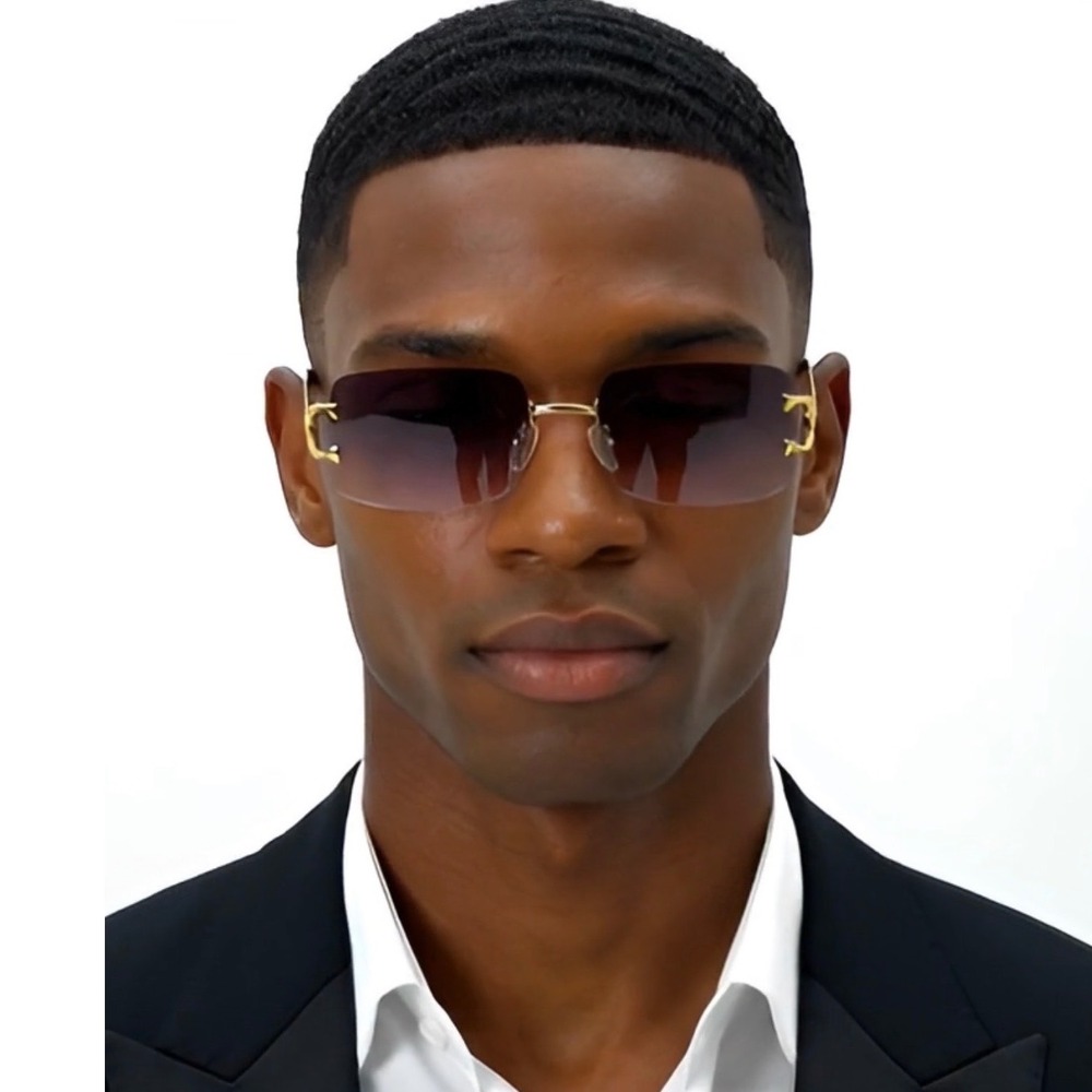 Rimless Sunglasses Gold Accents Brown Gradient Lens Fashion Eyewear Street Wear